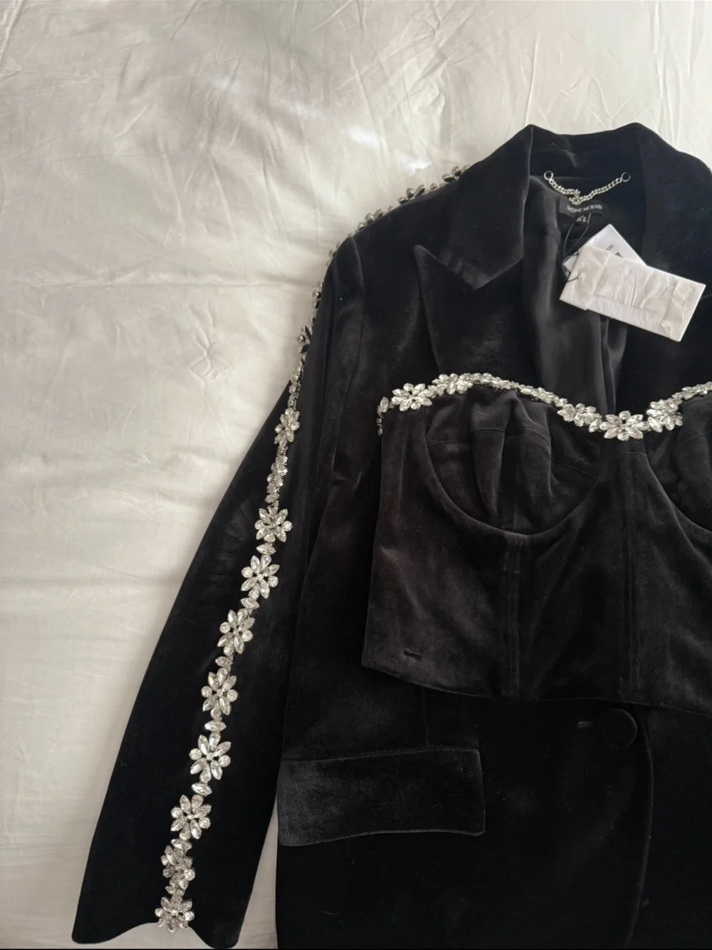 NWT Nadine Merabi DAVINA Black Velvet Crystal Embellished Blazer M & Corset L - Picture 5 of 6